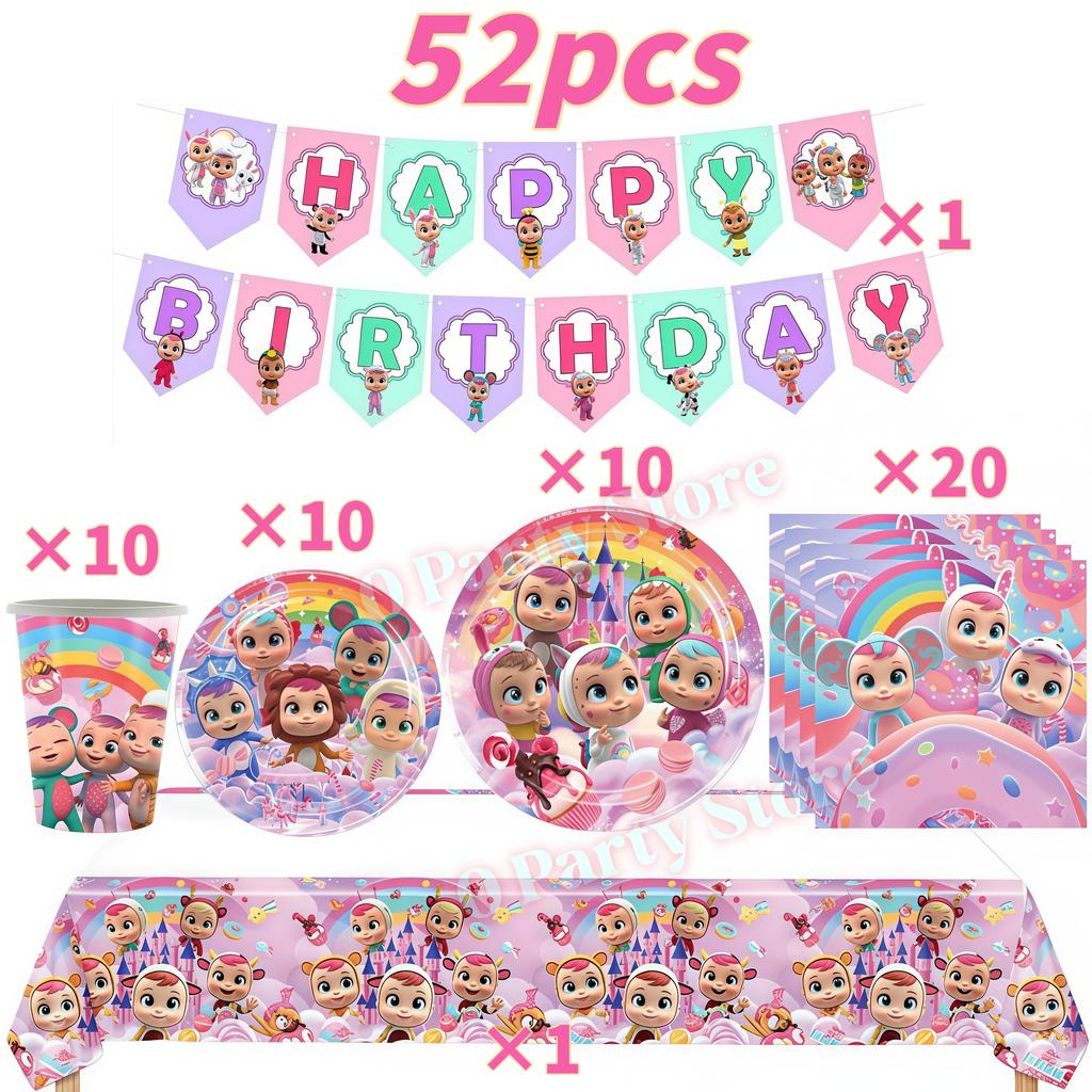 Cry Babiesed Birthday Party Decorations Tableware Plate Cup Balloon 1St Year Boy Girl Birthday Decor Baby Shower Supplies Gifts