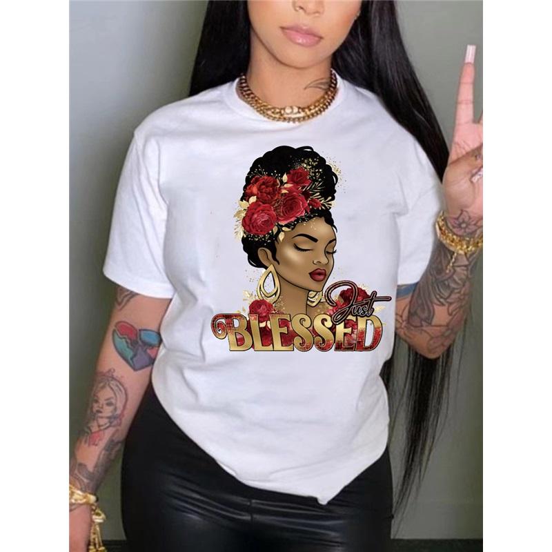 

Women s Afro Queen Graphic T-Shirt Casual Short Sleeve Cotton Tee For Streetwear XXXL