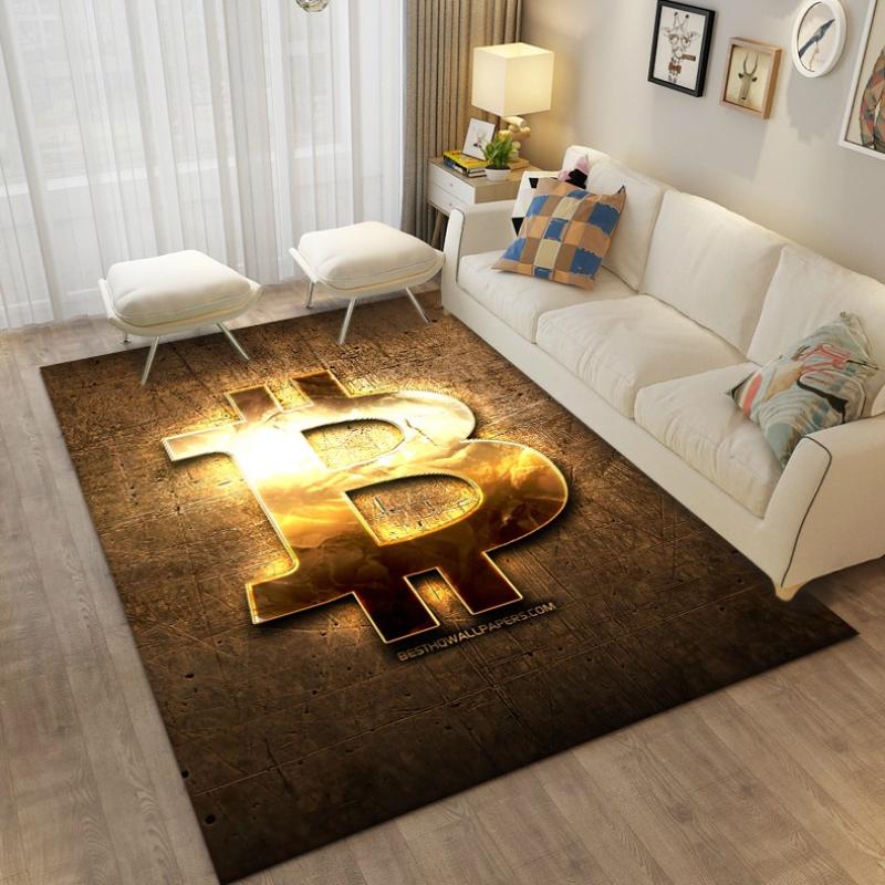 Bitcoin Carpet Bedroom Bedside Decor Rug Bitcoin 3d Floor Mat Large Cartoon Area Rug Living Room Creative Bitcoin Non-slip Mat