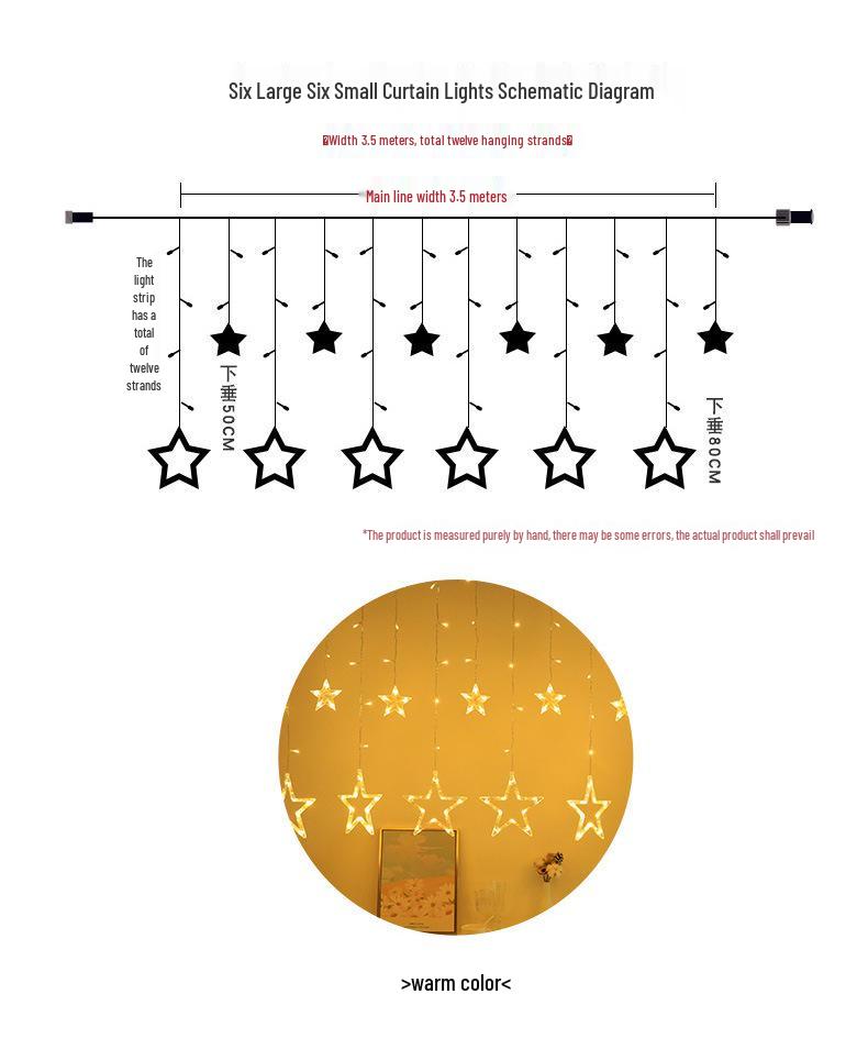 Twinkling LED Curtain Lights with Wishing Ball, Star, and Bell Accents for Christmas and Birthday Decor