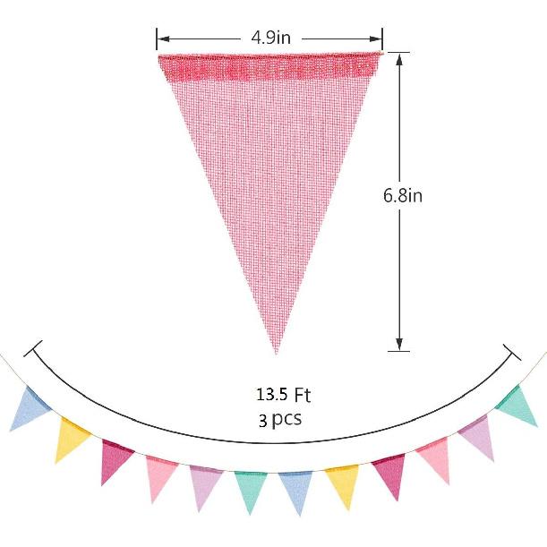 72 Flags Imitated Burlap Pennant Banner Multicolor Fabric Triangle Flag Bunting for Summer Party and Festival Classroom Hanging Decoration
