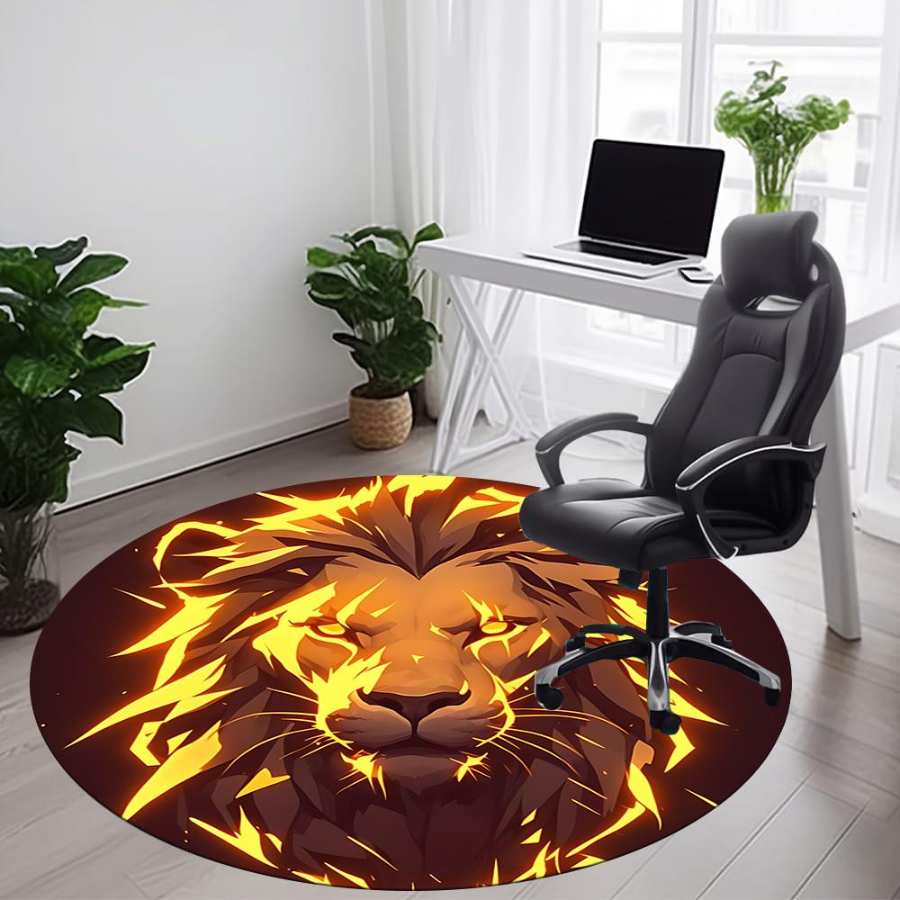 1pc Lion Flame Office Round Area Rug, Mat Suitable ForOffice, Under Office Chairs Bedroom Living Room Home Decor, Room Deco