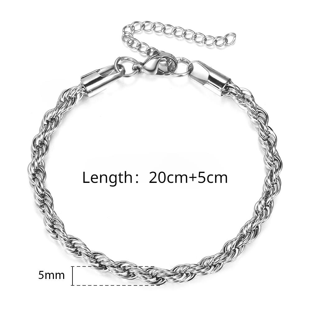 

Браслеты-цепочки из витой веревки из нержавеющей стали 2/3/4/5 мм для женщин и мужчин, модный браслет в стиле панк, регулируемая длина 17 см + 5 см 5mm（20+5cm） серебряный