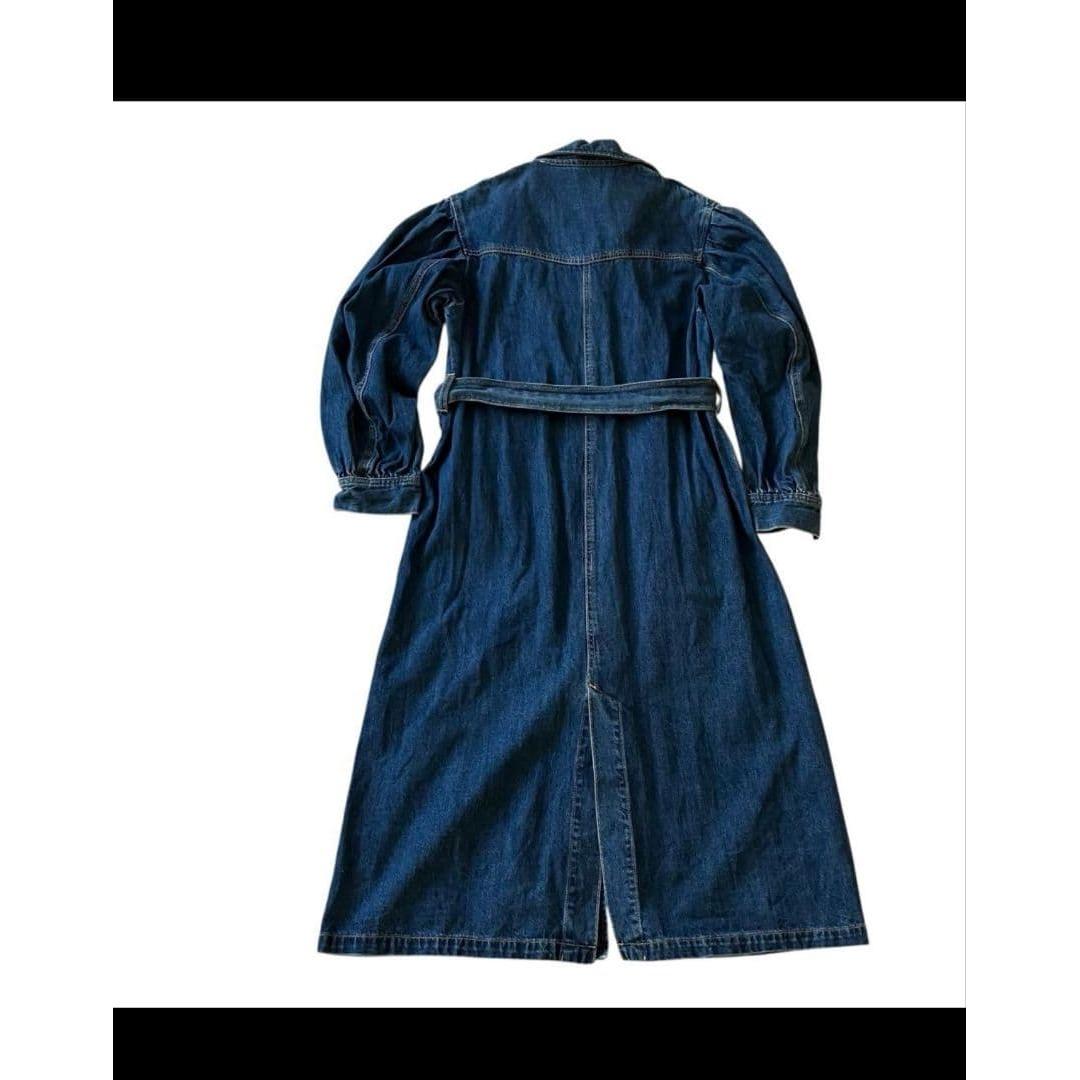 moussy denim long coat dress belt puff sleeve indigo