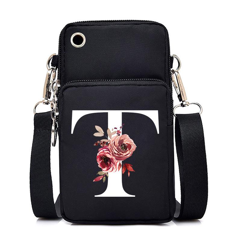 New Letter-printed Black Oblique Span Bag, Mobile Phone Bag, Light To Carry, Vertical Length and Width Change Bag