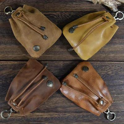 Wallet Leather Coin Purse Vintage Drawstring Mini Key Bag Earphone Storage Bag Coin Purse for Men Women.