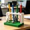 Smooth Surface Pencil Cup Soccer Goal And Player Figure Pen Holder, 3D Printed Sports Durable Organizer Theme 4 Hole Desktop for Home, Office