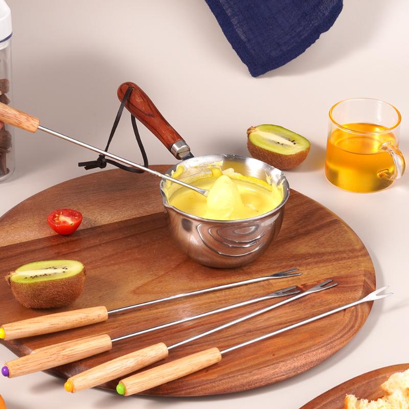 6 Pcs Fondue Fork Grilling Set Muddler Reusable Fruit Forks Bbq Fork Dipping Plastic/Wood + Stainless Steel For Cocktails Set