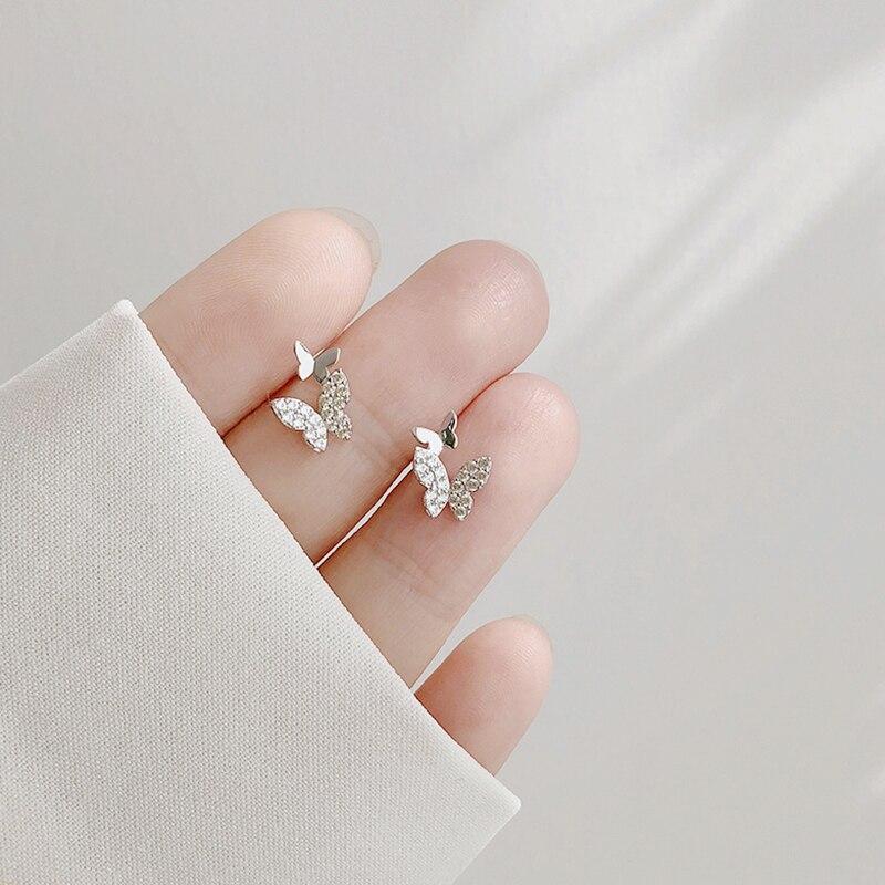 Prevent Allergy 925 Sterling Silver Zircon Butterfly Stud Earrings For Women Jewelry Accessories Pendientes Brincos Eh1293