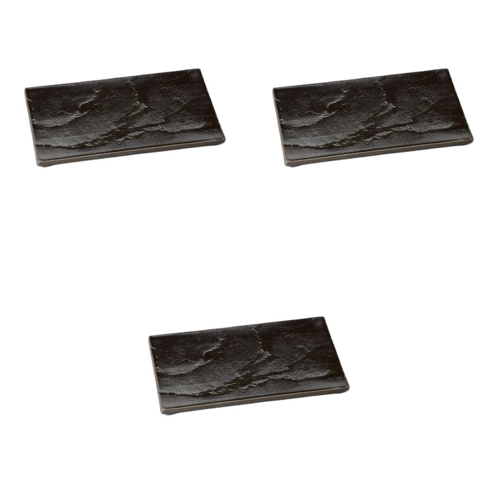Set of 3 Black Cloud Sea Pottery Plates X X Ceramic Serving Plates by Setomonohonpo Four-Legged [21.5 15.5 2.5cm]