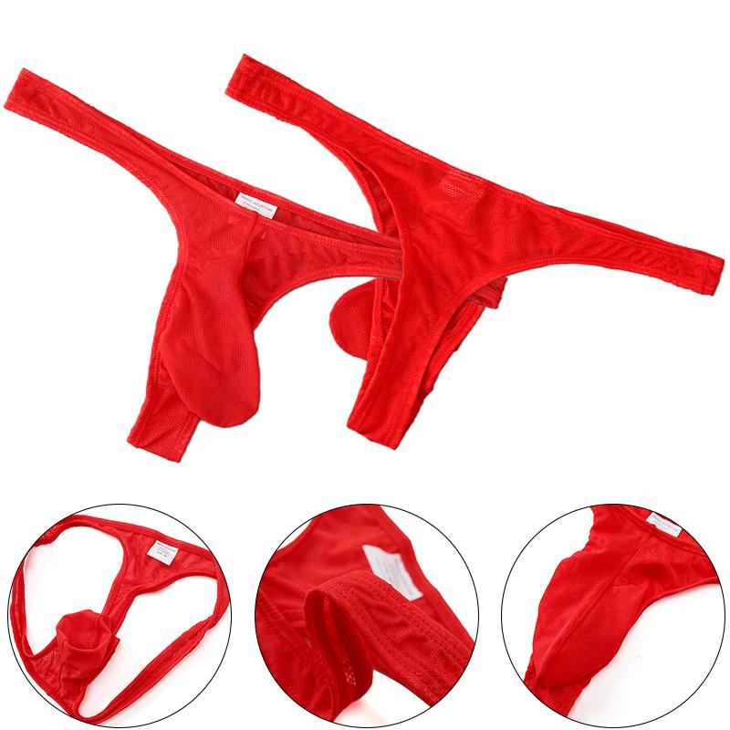 1Pc Thong Panties Nylon Briefs Sheer Bulge Pouch Underwear Ice Silk Sexy G-string Men's