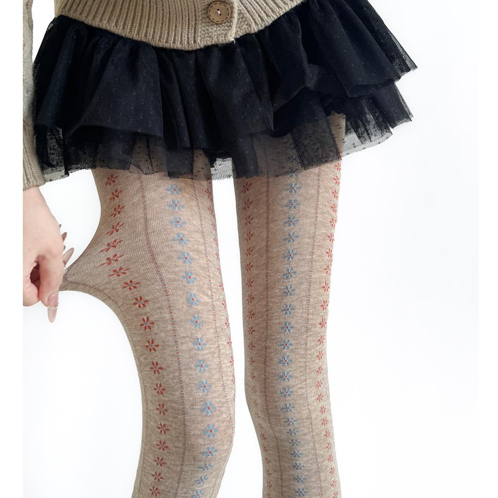 Cotton Women Tights Autumn and Winter Lingerie Slim Stockings Pantyhose Women Retro Rhombus Japanese Solid Color Tight Pantyhose