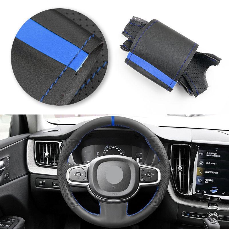 Black-blue line with blue strip Car Accessories Steering Wheel Microfiber Leather Cover Trim For Volvo S60 V60 XC60 XC90 S90 V90