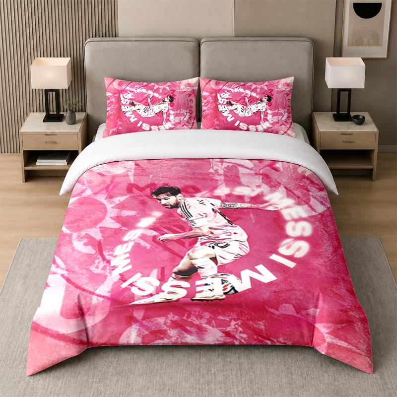 3Pcs Bedding SetLionel Messi Soft Bed Sheet and Two Pillowcases Home Bedroom Decor