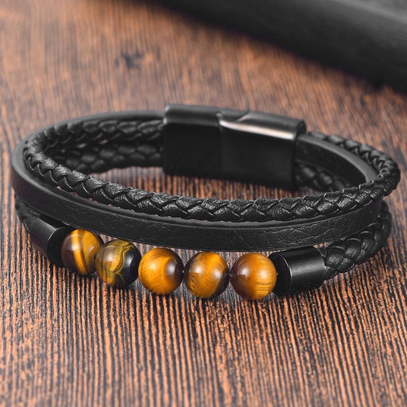 2026 Neue Mode Lederseil Armband Titanstahl Kette Leder Geflochtenes Armband Echtes Leder Mehrschichtig Einfach Herrenschmuck
