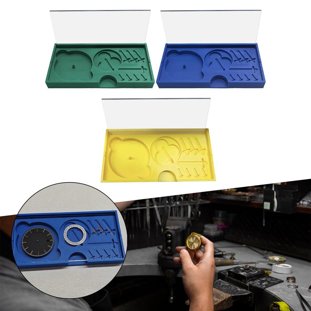 Storage Box for Watch Parts with Transparent Lid, Tray Dials, Storing Watchmaker's