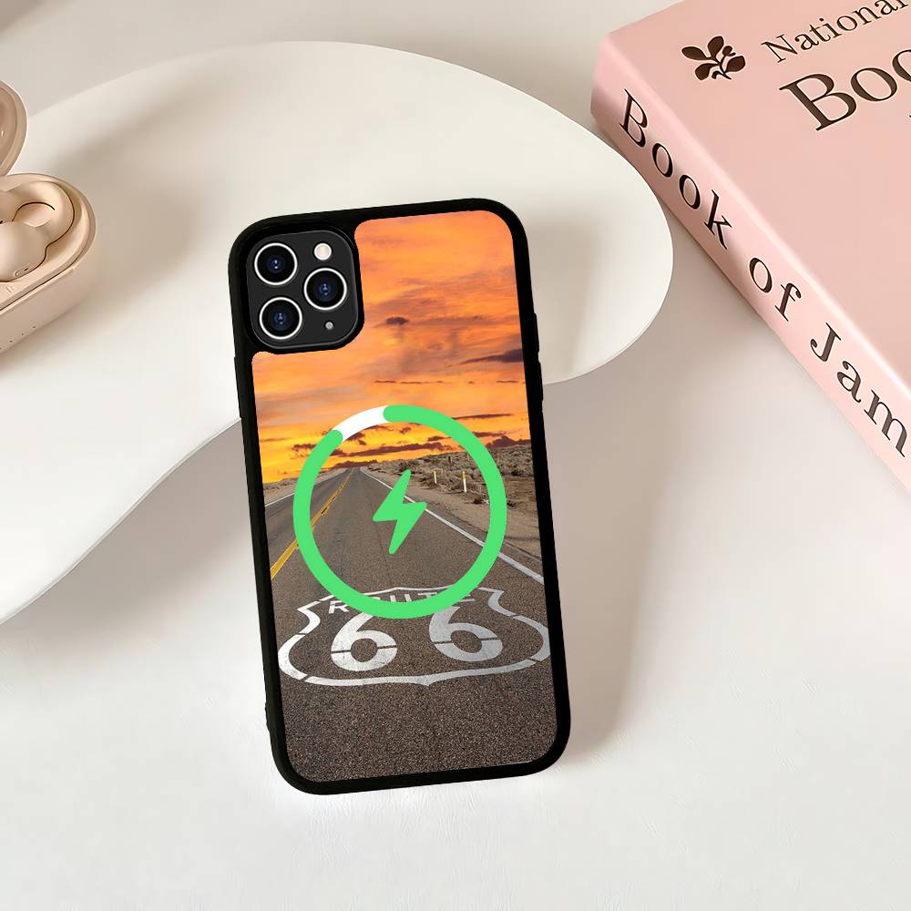 

Магнитный матовый чехол для телефона America Route 66 для iPhone 16 17 15 14 13 12 11 Для беспроводной зарядки Magsafe iPhone 16 pro
