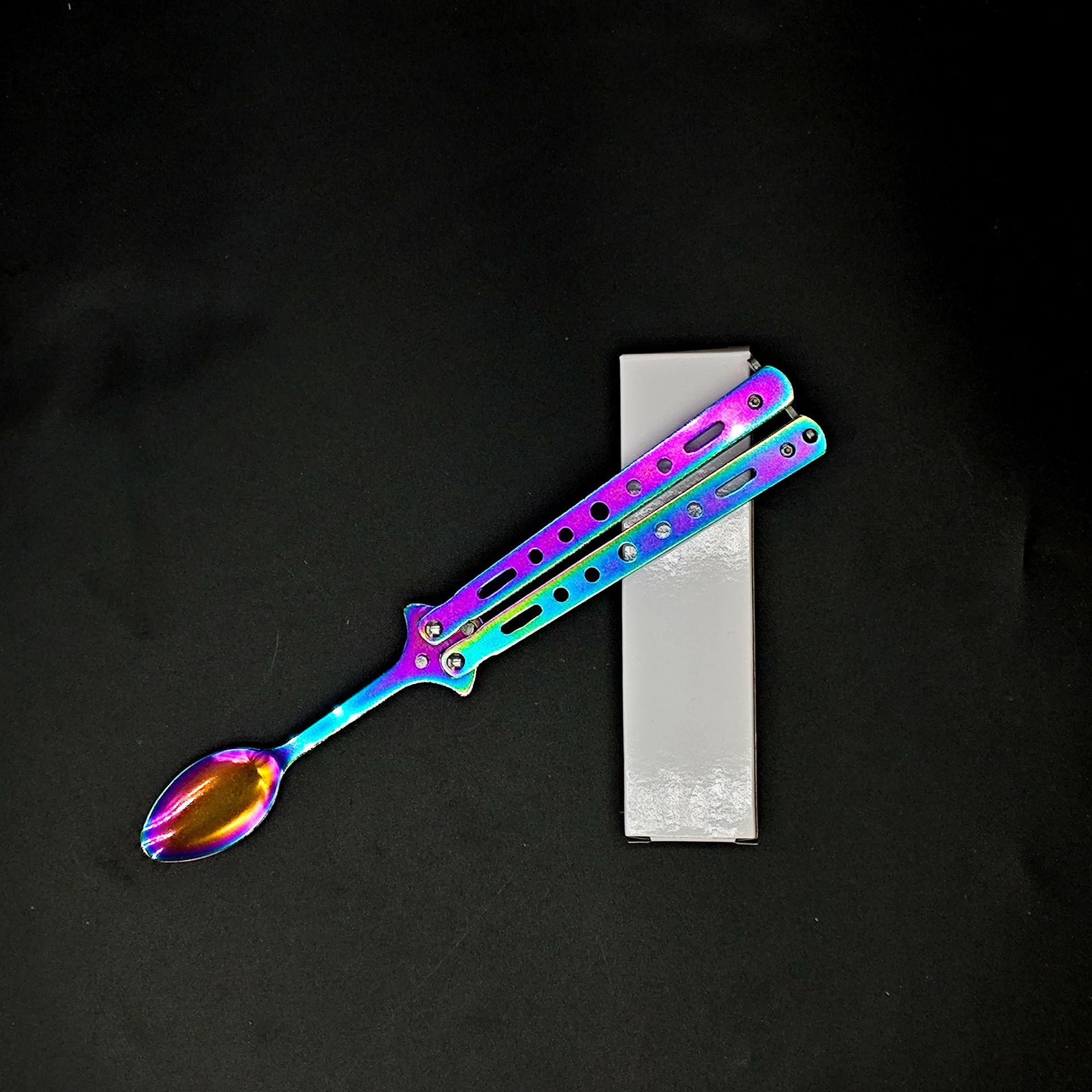 Rotating Folding Spork Butterfly Design Tool Stainless Steel Heat Resistant for Camping Office Student Portable Utensil