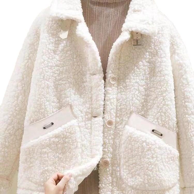Veste en Fausse Laine d'Agneau pour Femme - Style Coréen Automne/Hiver 2025, Coupe Régulière, Manteau Petite Taille