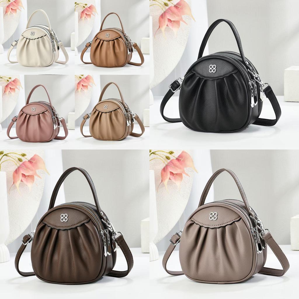 Pu Mini Round Bag With Zipper Closure For Daily Womens Fashion Accessory