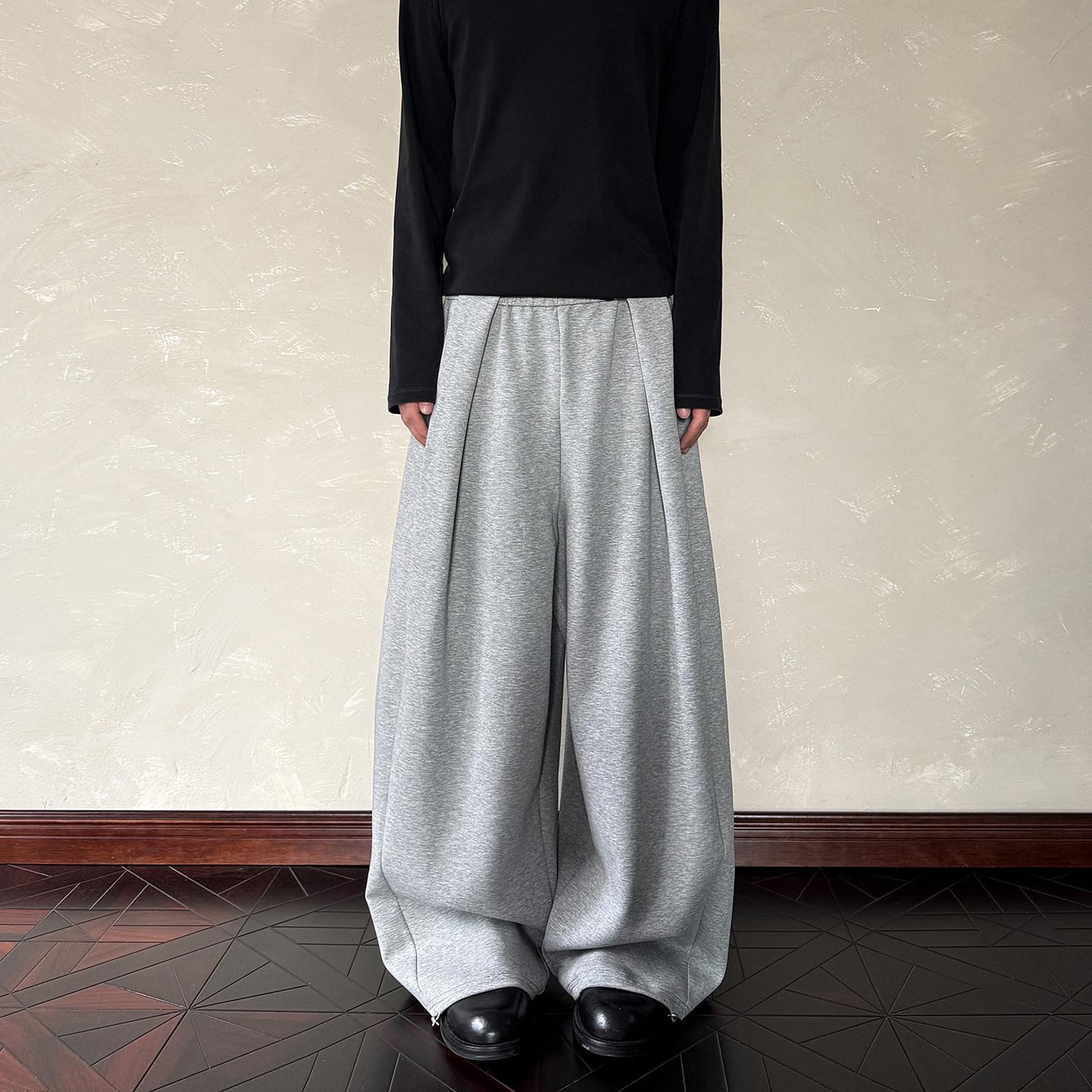Unisex Retro Pleated Wide-Leg Sweatpants – Relaxed, Floor-Length Casual Style XXL