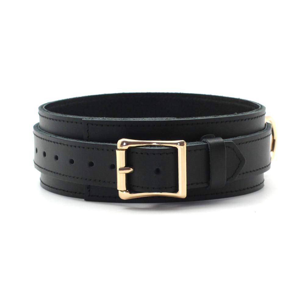 Liebe Seele SM goods collar and handcuffs black set genuine leather high quality cosplay x gold (black hardware)