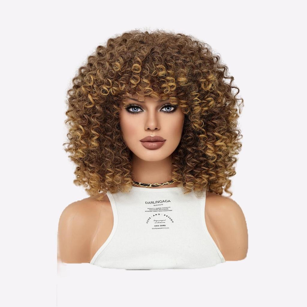 Parrucca Sintetica Corta Pixie Cut dall'Aspetto Naturale per Donne Nere - Ricci con Frangia Piena, Capelli Afro Marroni Resistenti al Calore per Uso Quotidiano e Feste