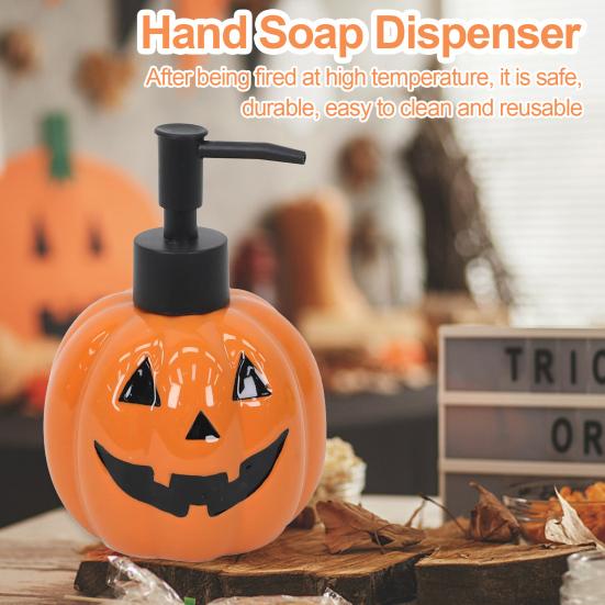 21 oz Halloweenský dávkovač mýdla Keramický ve tvaru dýně Dávkovač mýdla na ruce s plastovou pumpičkou Plnitelná láhev na pleťové mléko pro domácí dekoraci