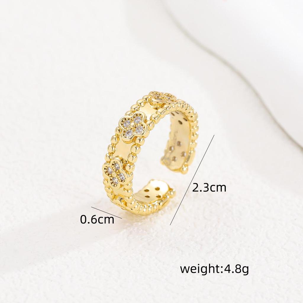 High-End Light Luxury Women's Copper Ring with Zircon Inlay and Real Gold Multi-Layer Design