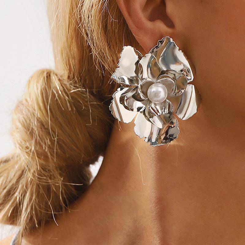Draweye Blumenohrringe für Damen Vintage Hyperbel Amerikanischer Stil Schmuck Perlen Elegant Einfach Pendientes Mujer