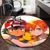 1 szt. Pokemon Pikachu i Trener Para Design Anime Okrągły Dywanik - Mata pod Krzesło Biurowe, Antypoślizgowy Dywanik do Wystroju Domu, Salonu, Sypialni