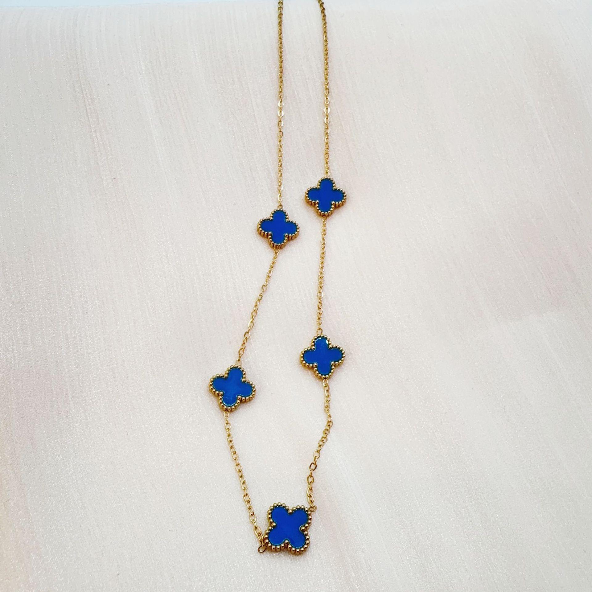 Двусторонний титановый стальной браслет-клевер, ожерелье, кольцо, серьги, женский невыцветающий комплект ювелирных изделий