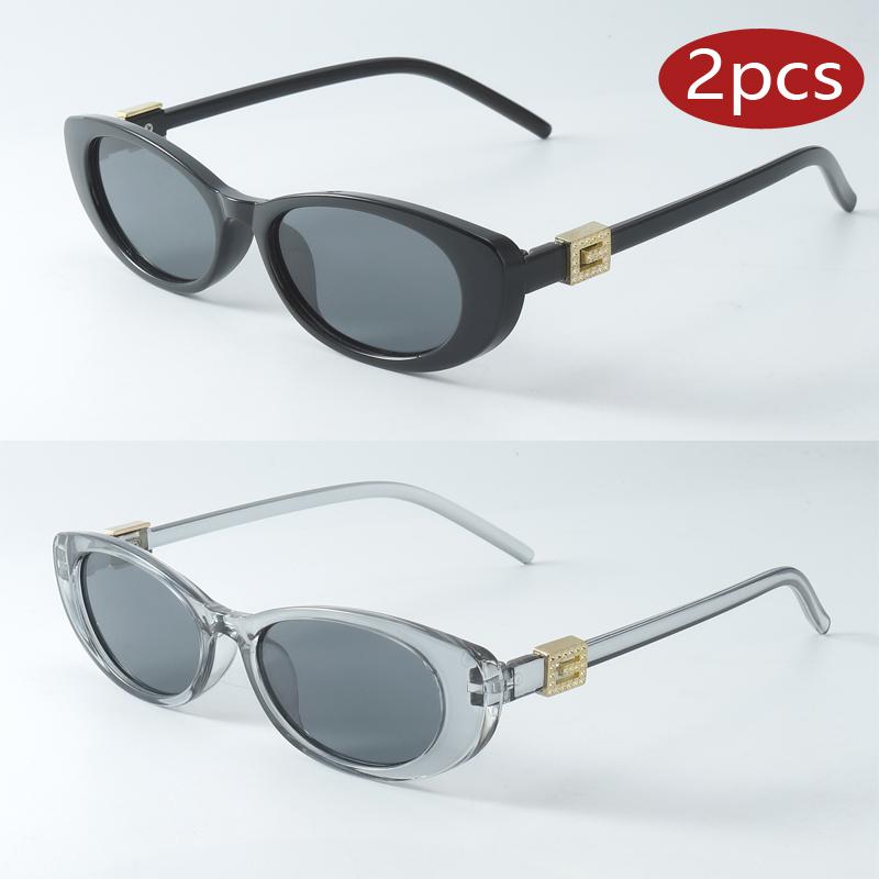 2Pcs Fashion Ladies Oval Sunglasses Outdoor Travel Versatile Accessories Celebrity Same-Style Eyewear Cndy Color Sun Glasses