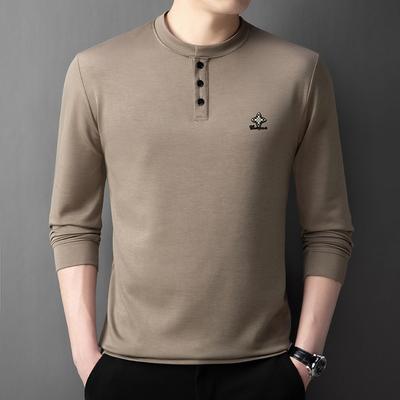 Spring New Men's Round Neck Long-sleeved T-shirts, Fashionable and Casual Buttoned Bottoming Shirts, Middle-aged Men's Tops
