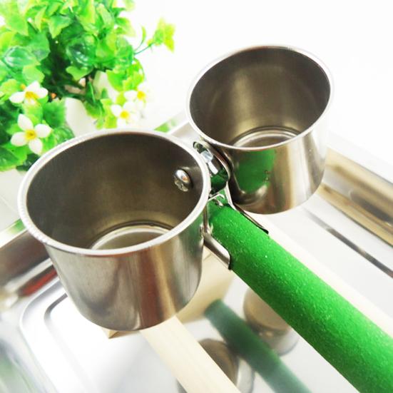 Bird Feed Can Cup with Clamp Stainless Steel Parrot Feeder Water Bowl Anti-Gnawing Easy