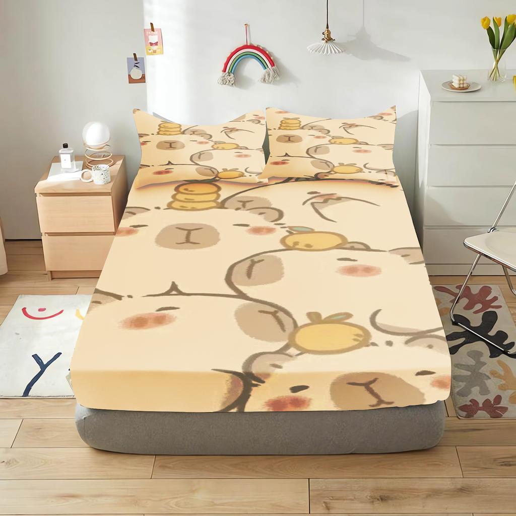Capibara Cartoon Fitted Sheet For Children, Cute Digital Printing, Coverage, Baby Teenager With Sheets Cover, Elastic Bedding