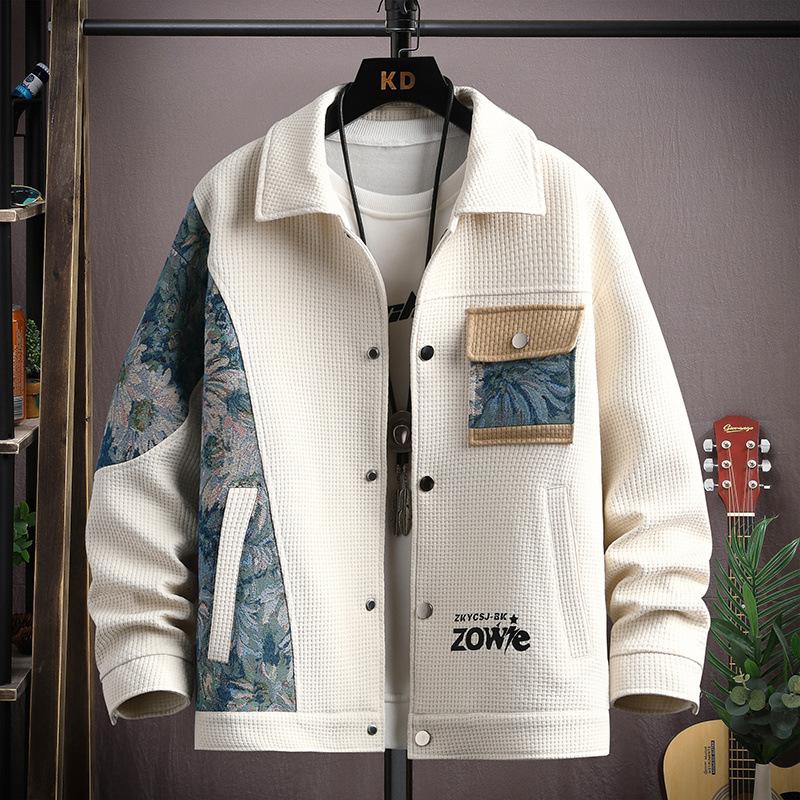 Jachetă Bărbați Toamnă și Iarnă Stil Etnic Cusături Guler Jachetă Nouă Brand Trendy Fleece Mai Gros