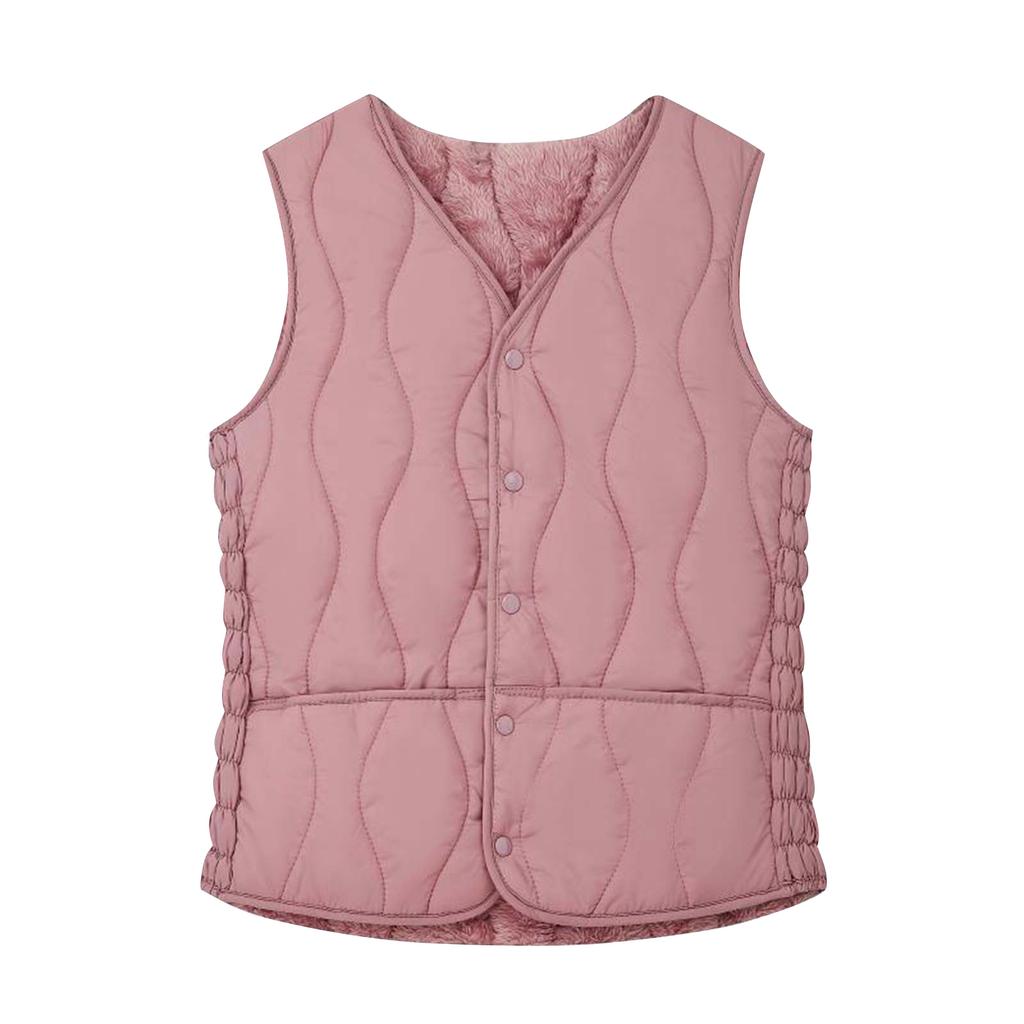 Women's Solid Color Fashionable Pocket Stand Up Collar Button Vest Jacket