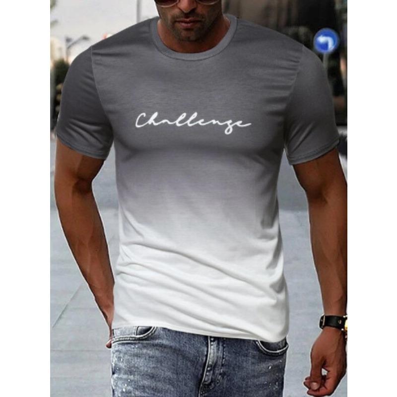 Men's 3D Printed T-Shirt gradient color Short Sleeve O-Neck Pullover casual top