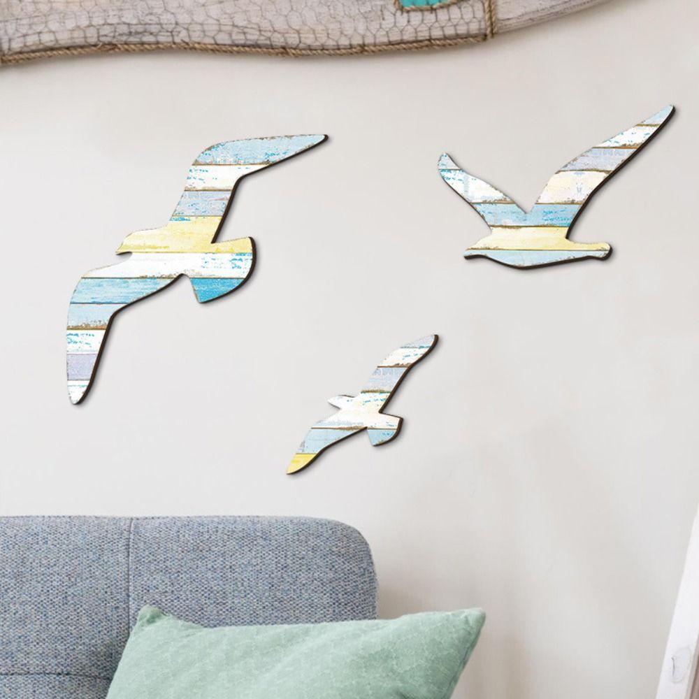 3Pcs Art Wall Hanging Cartoon Background Pendant Seagull Wall Sign Decoration  Home
