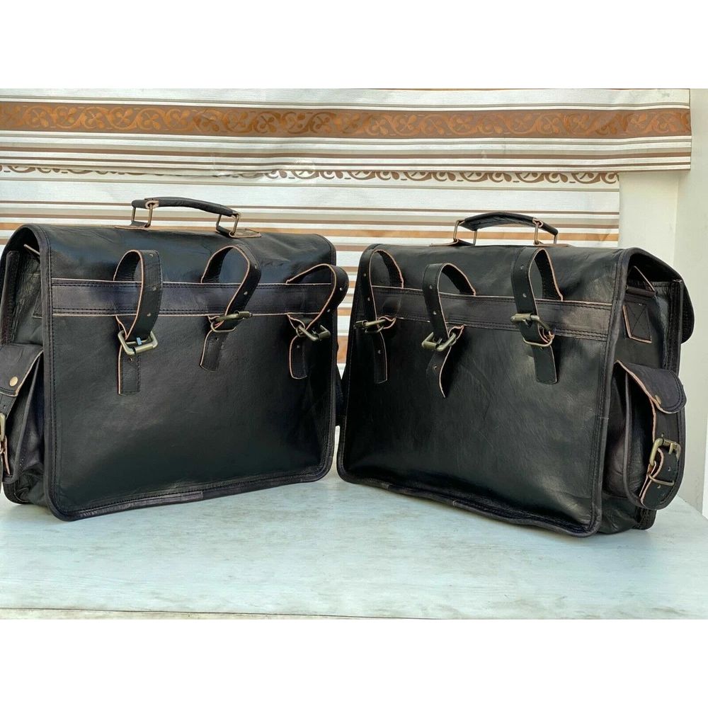 Leather 2 Luggage  Black Bags Motorcycle Side Saddlebags Pouch