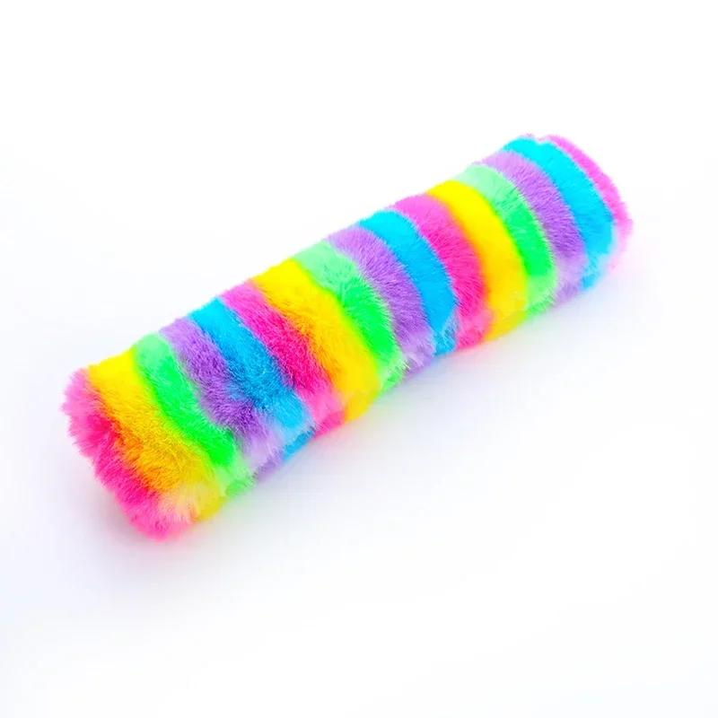 1pcs Cute Rainbow Cat Plush Toy Creative Catnip Toys Cat Pillow with Ringing Paper Teeth-resistant Pet Toy Supplies