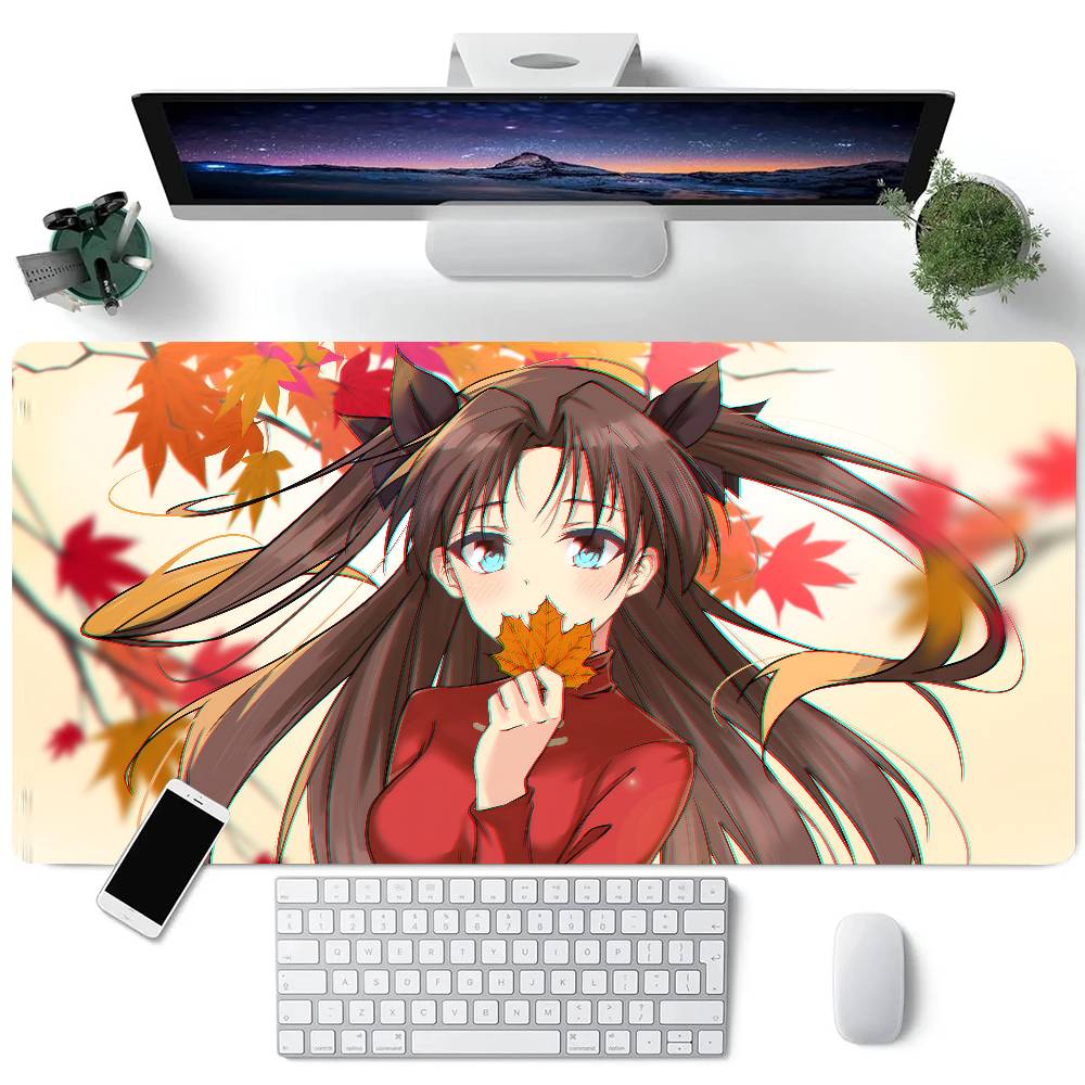Anime Girl Tohsaka Rin Mouse Pad Large Gaming Keyboard Mat LockEdge Rubber Computer Office Accessories