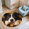 Runder Teppich mit Muster von Border Collie und frischen Blumen, Teppich für Wohnzimmer, Schlafzimmer, Spielzimmer, rutschfeste Fußmatte, Feiertagsgeschenke und Geburtstagsgeschenke.