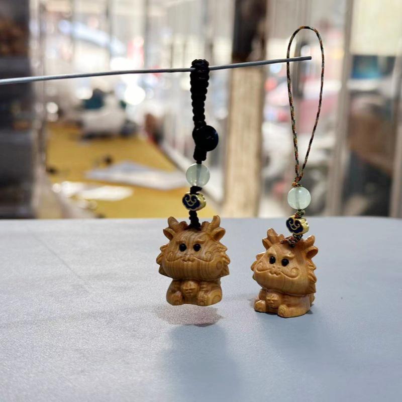 Sandalwood Zodiac Dragon Keychain for Men & Women - Cute Year of the Dragon Phone & Key Ornament