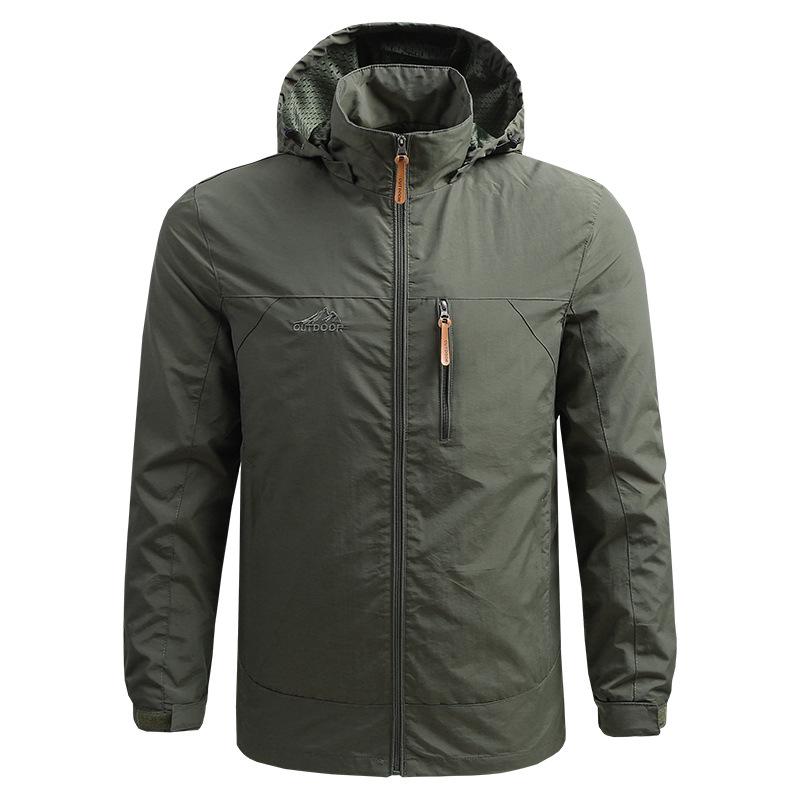 

Men s Spring/Autumn Lightweight Hooded Mountaineering Jacket - Youth Casual Windbreaker, Loose Fit, Plus Size 5XL армія зелений колір