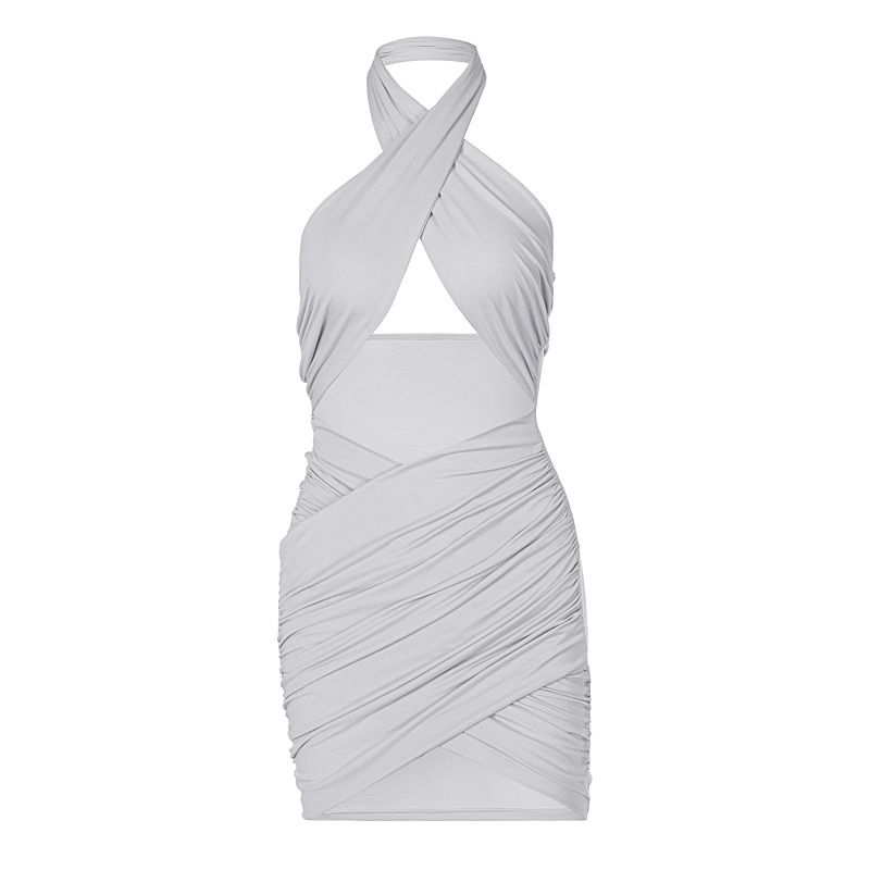 

Big Face Sister Slightly Oversized Girls Sexy Halter Dress Chest-Flattering Slimming Sheath Fashion Enchanting Street Shooting Skirt Grey S