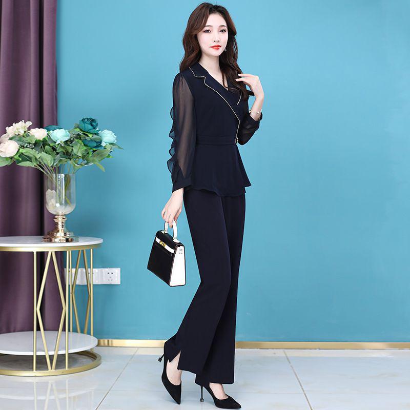 New Spring 2026 Fashion: Women's Stylish Two-Piece Suit - Elegant, Age-Defying Goddess Style Pants Set for the Professional Woman.