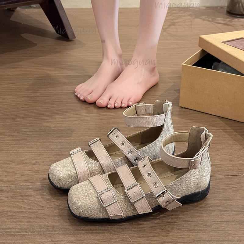 Inside Height Increasing Mary Jane Women's Shoes 2025 Retro Belt Buckle Single Shoes Square Toe Low Heel Pumps Zapatos De Mujer