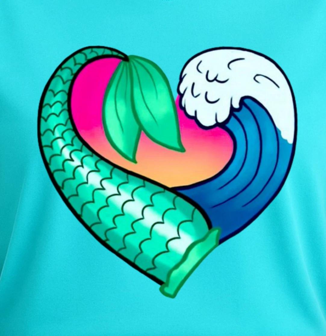 Mermaid Wave Heart T-shirt | Ocean Lover Graphic Tee, Beach Shirt, Summer Top 3XL